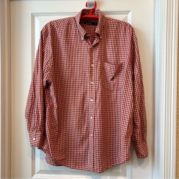 Nautica Red Check Long Sleeve Button Down Men's Shirt Sz XL Classic Preppy - Picture 1 of 7